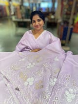 Lilac Organza Saree With Tissue Applique Work