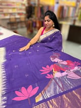 Violet Pure  handloom Ponduru Khadi jamdani Saree with designer pallu SS50364