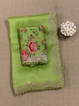Apple Green Pure Organza Handwork Saree with heavy Designer Blouse
