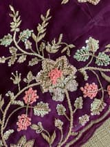 Violet  Pure Organza heavy handwork saree
