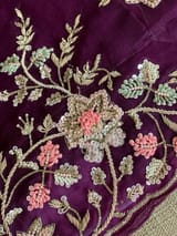 Violet  Pure Organza heavy handwork saree