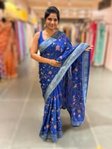Royal Blue Mashru Banaras with petite Point embroidery SS5008