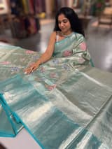 Mint Blue Designer Kanchi Saree with allover embroidery SS50196