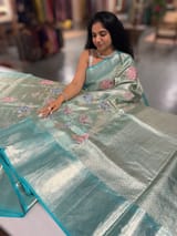 Mint Blue Designer Kanchi Saree with allover embroidery SS50196