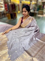 Dusty Mauve Poona Silk Saree with heavy weaving Mashru Open Border