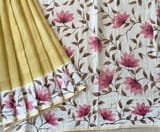 Pastel Yellow Tussar Kota Tissue Saree with Handpainted Muslin Border and Pallu SS50262
