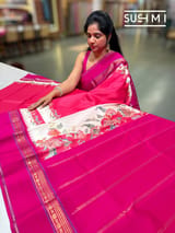Dark Coral peach Pink designer Printed Kanjeevaram Silk Saree
