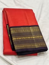 Orange & Dark Brown Combo Vaira Oosi Stripes Vintage Kanjeevaram Saree SS50165