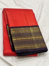 Orange & Dark Brown Combo Vaira Oosi Stripes Vintage Kanjeevaram Saree SS50165