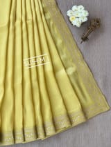 Lime yellow Banarasi tonchoi with pen kalamkari Blouse : D62F015