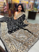 Black Pure Mashru Satin Saree with embroidery SS5016