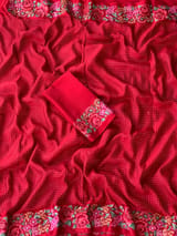 Chilli Red Mysore Silk Saree with petitepoint embroidery S62108