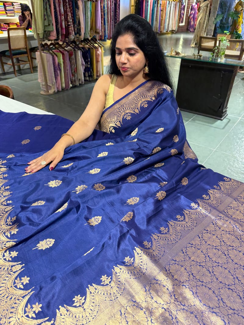 Midnight Blue Poona Silk Saree