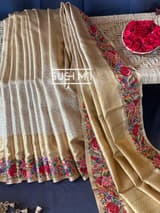 Gold Kanjeevaram Tissue Sareewith petite point embroidery : D62F087