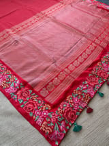 Chilli Red Mysore Silk Saree with petitepoint embroidery S62108
