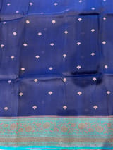 Purplish navy with blue Combo Pure Handloom premium Kora Banarasi  Saree