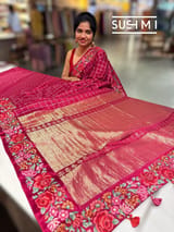 Ruby Pink Mysore Silk Saree with petitepoint embroidery S62110