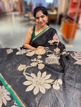 Black Designer Organza with Tissue applique work