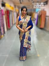 Royal Blue bandhej saree with embroidery : S62F203
