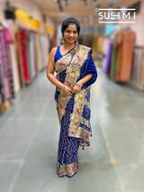Royal Blue bandhej saree with embroidery : S62F203