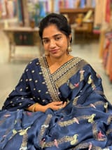 Midnight Blue Mashru Silk Saree with allover weaving and Sahbysachi borders and Blouse SS50575