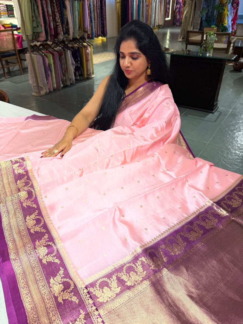 Pastel Pink Poona Silk Saree