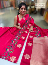 Dark Pink mashru Saree with embroidery : S62F143
