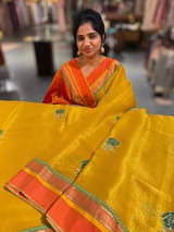 Yellow Banarasi  Tissue fusion Saree with embroidery