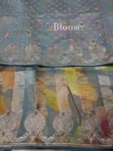 Powder Blue Printed Organza Tissue stripes saree with embroidery