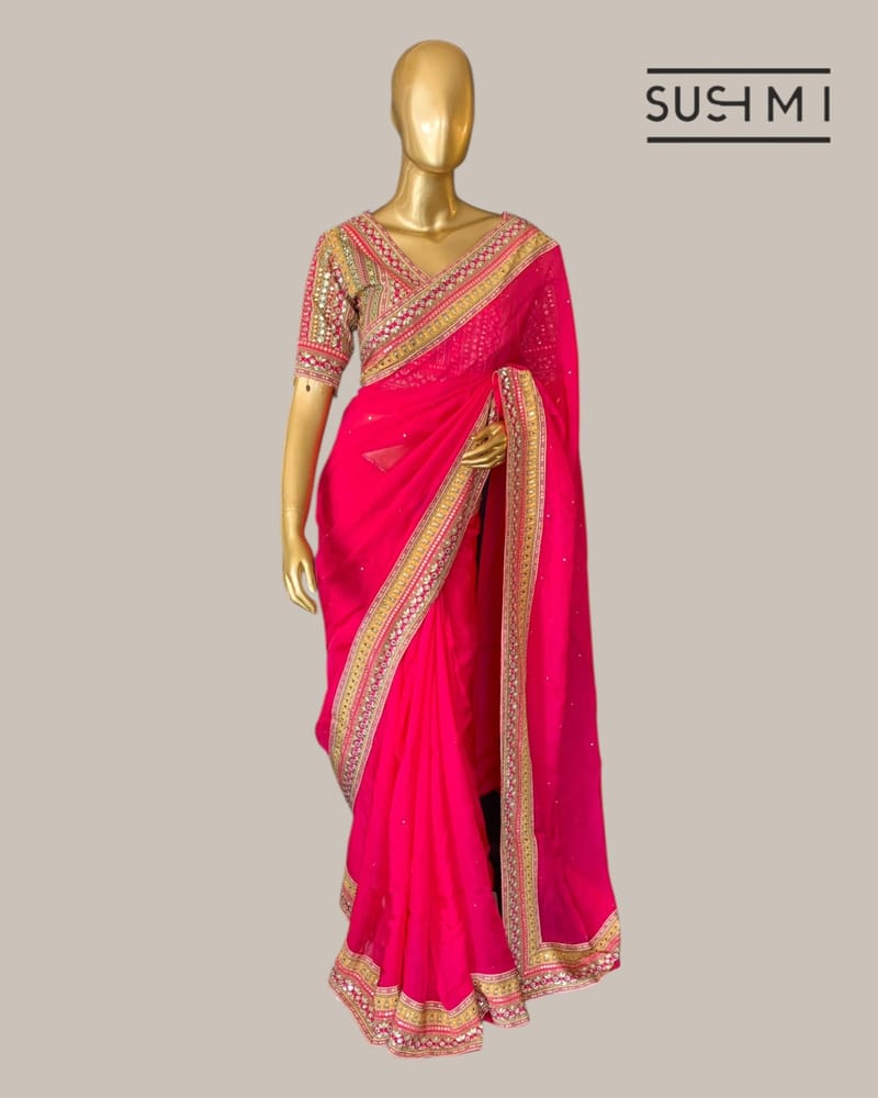 Bright Pink Designer Organza saree SS50247