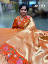 Orange Banarasi Tissue with pythani inspired embroidery