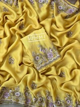 Yellow Pure Satin Georgette Saree