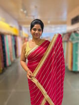 Dark Pink Georgette Saree with badla sequnce stripes: S62F073