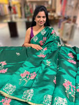 Emerald Green Banarasi Silk Saree with petite point embroidery