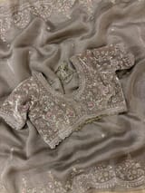 Greyish silver Crush Tissue handwork Saree SS50245