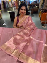 Pastel pink Banarasi handloom tissue saree