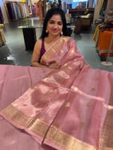 Pastel pink Banarasi handloom tissue saree
