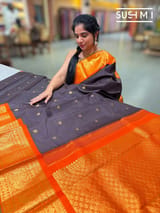 Dark choclate and orange vombo vintage kanjeevaram saree : S62F150