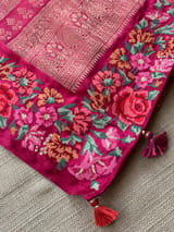 Ruby Pink Mysore Silk Saree with petitepoint embroidery S62110