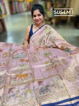 Pastel Pink Banarasi printed Tissue saree with handwork S62F057