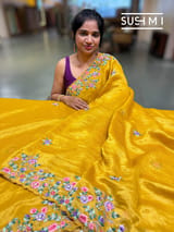 Mango Yellow Mul Tissue stripes saree DSCL041