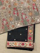 Black Kanchi soft silk saree with pythani and jamdani inspired embroidery SS50133