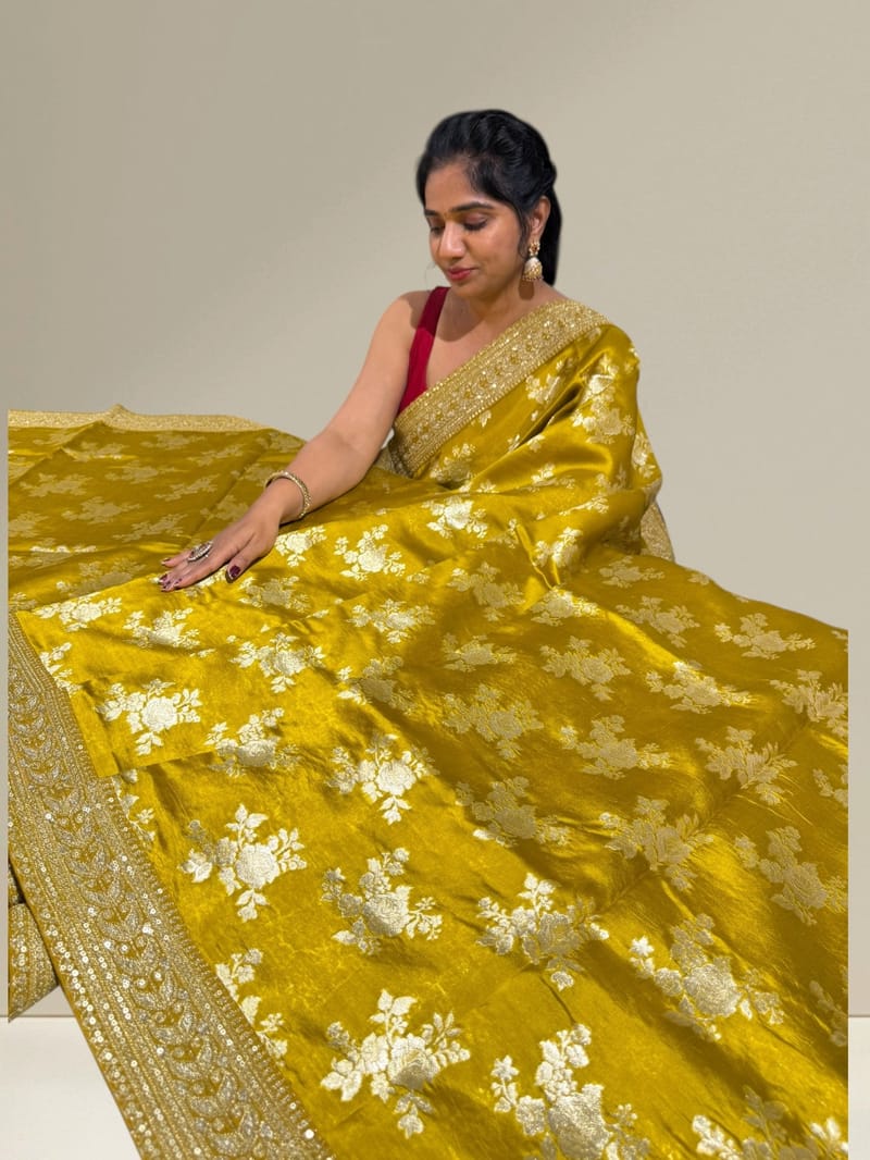 Olive Mustard Designer Banarasi Silk Saree SS50580
