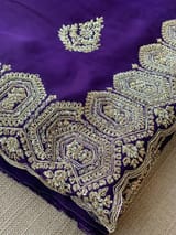 Dark Brinjal Color Pure Satin Saree with Heavy Handwork SS50617