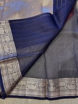 Rust with navy Combo Pure Handloom premium Kora Banarasi Saree