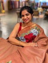 Rust Tussar Brocade Saree With Statement Red Rose Embroidery. SS50470