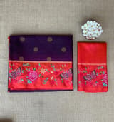 Wine Kanchi Soft Silk Saree with petite point embroidered border