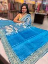 Copper sulphate kora Muslin Tissue fusion saree SS50205