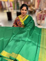 Emerald Green vintage Kanchipuram silk saree with pen kalamkari blousel SS50181