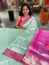 Mint Blue Pure handloom paithani tissue  saree